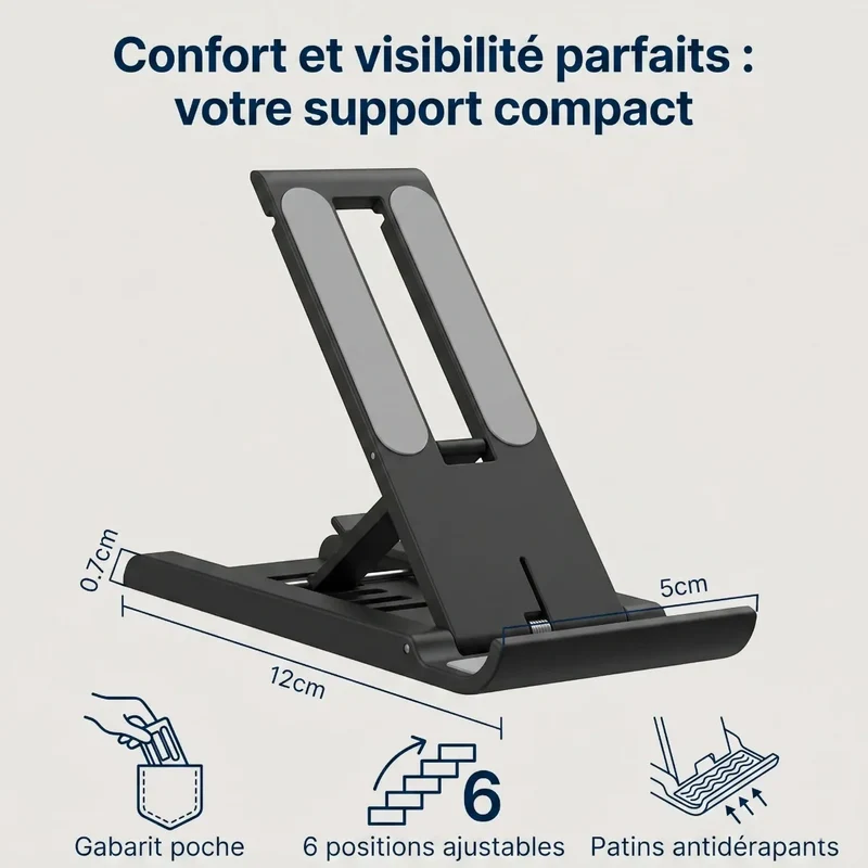 Support téléphone CosyDock Pure en polymère pliable pour bureau et lit