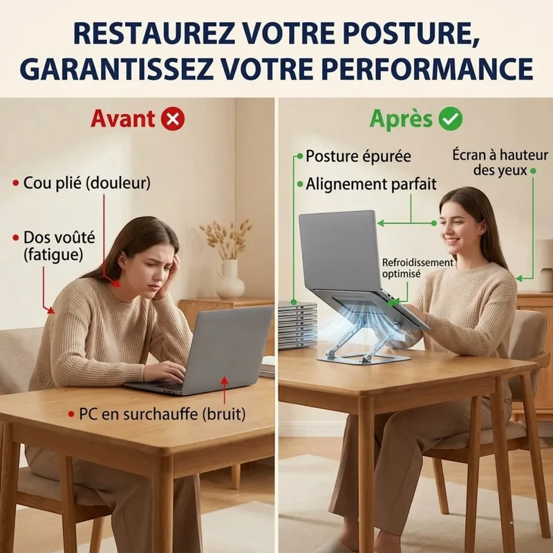 Support PC portable AeroSteel Pro - Acier Carbone Inclinable - Posture & Refroidissement