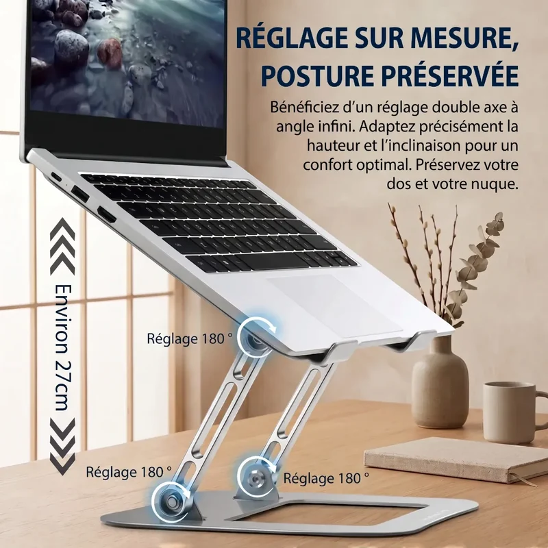 Support PC portable AeroSteel Pro - Acier Carbone Inclinable - Posture & Refroidissement