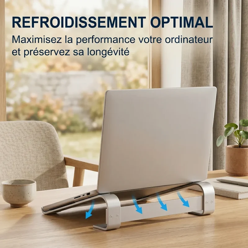 Support PC portable AeroCurve V2 - Aluminium - Incliné & Ventilé