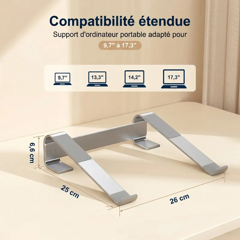 Support PC portable AeroCurve V2 - Aluminium - Incliné & Ventilé