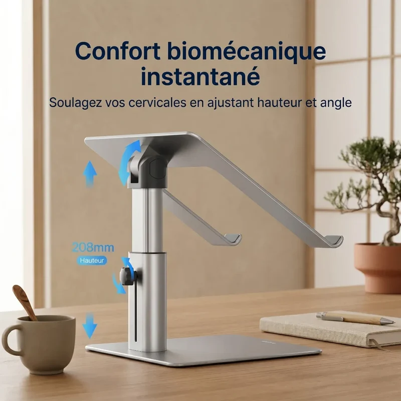 Support PC portable AeroRise Pro Aluminium Ajustable - Confort & Ventilation