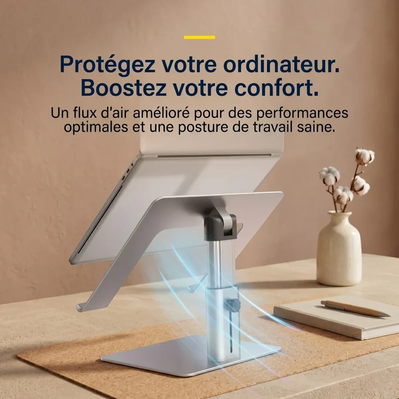 Support PC portable AeroRise Pro Aluminium Ajustable - Confort & Ventilation