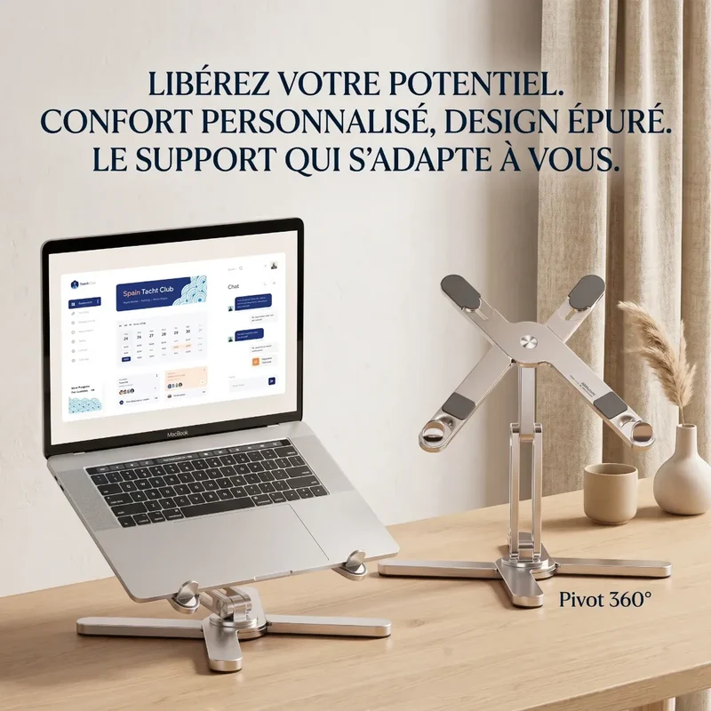Support PC portable AeroAxis 360 en Alliage d'Aluminium - Rotatif et Ajustable - Ergonomie et Performance Absolue