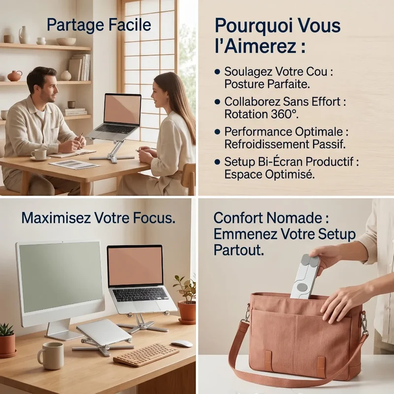 Support PC portable AeroAxis 360 en Alliage d'Aluminium - Rotatif et Ajustable - Ergonomie et Performance Absolue