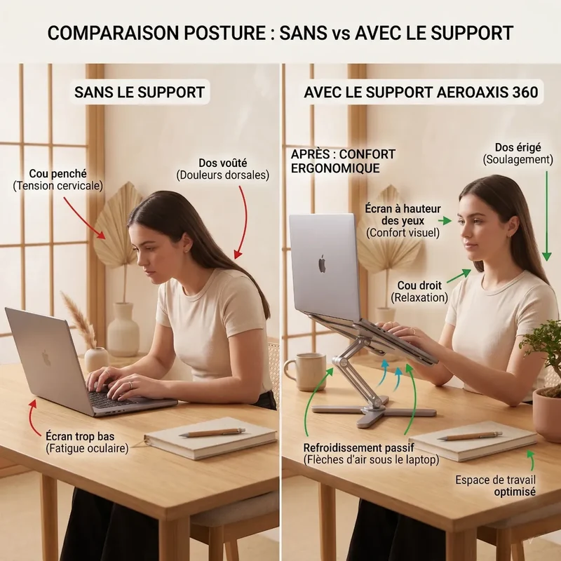 Support PC portable AeroAxis 360 en Alliage d'Aluminium - Rotatif et Ajustable - Ergonomie et Performance Absolue