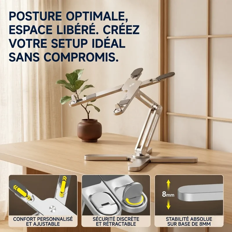 Support PC portable AeroAxis 360 en Alliage d'Aluminium - Rotatif et Ajustable - Ergonomie et Performance Absolue