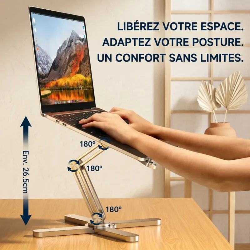 Support PC portable AeroAxis 360 en Alliage d'Aluminium - Rotatif et Ajustable - Ergonomie et Performance Absolue