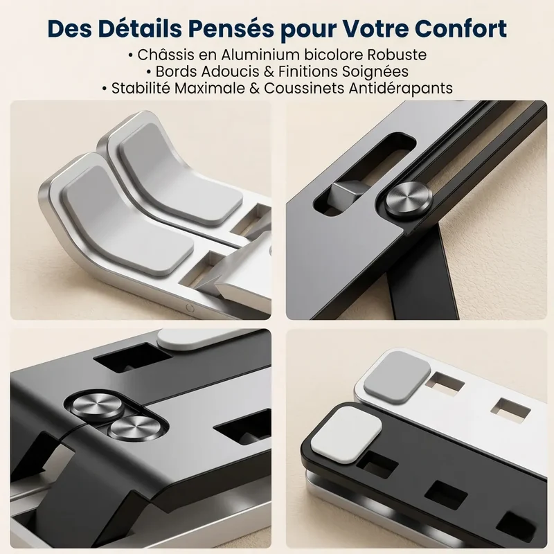 Support PC portable AeroRise Aluminium Inclinable - Confort & Posture ergonomique