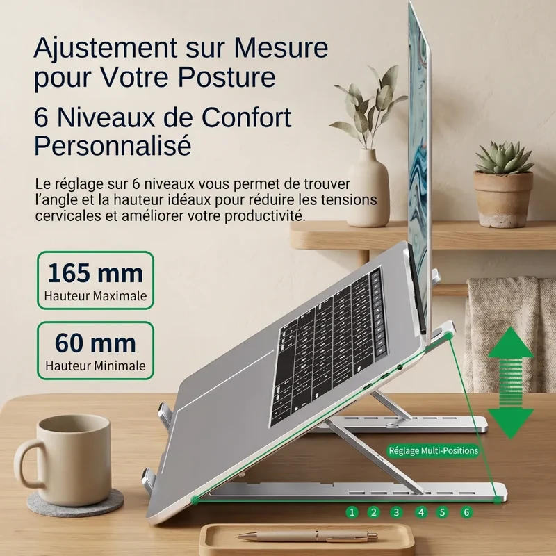 Support PC portable AeroRise Aluminium Inclinable - Confort & Posture ergonomique