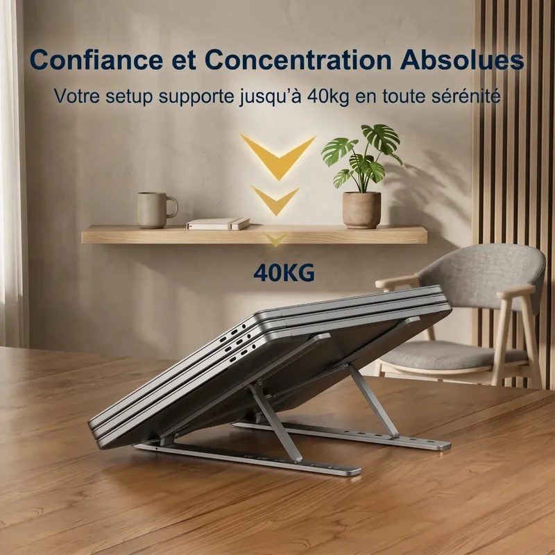 Support PC portable AeroRise Aluminium Inclinable - Confort & Posture ergonomique