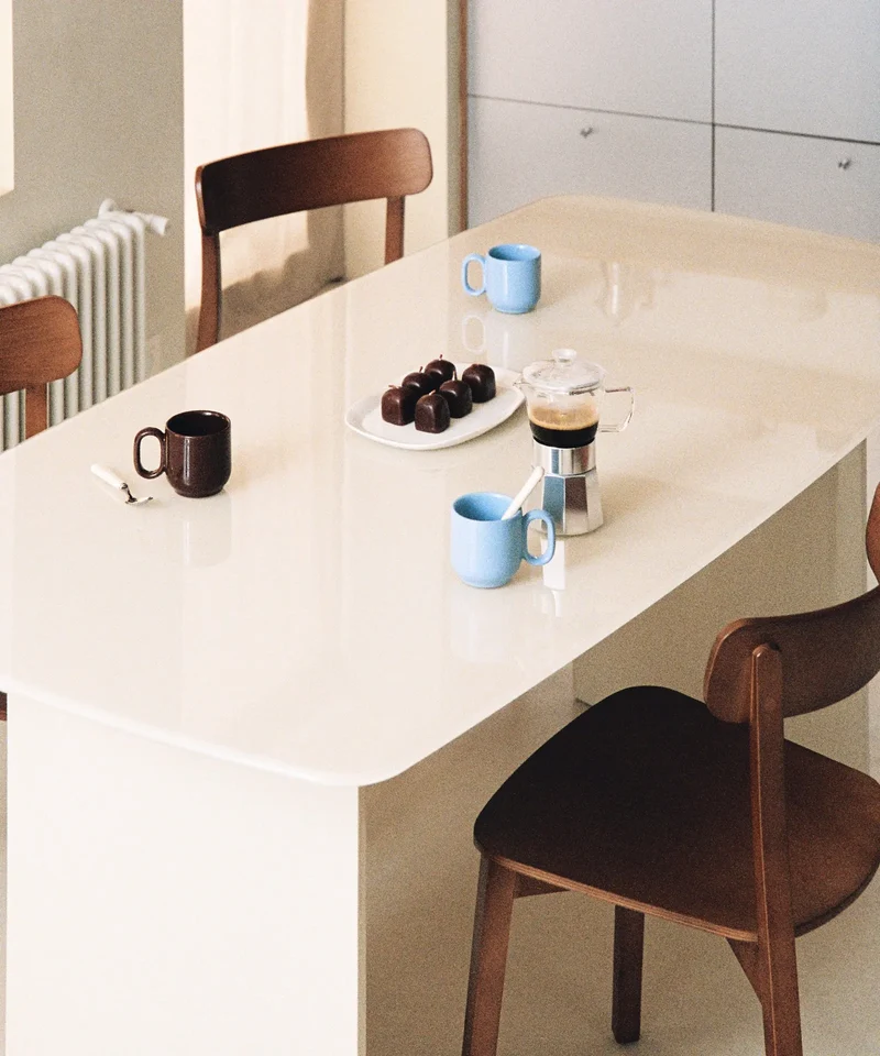 Mesa de Comedor en Cristal y Acero Cromado Landa
