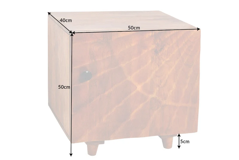Table de chevet solide SCORPION 50cm table d’appoint en manguier marron avec sculptures 3D