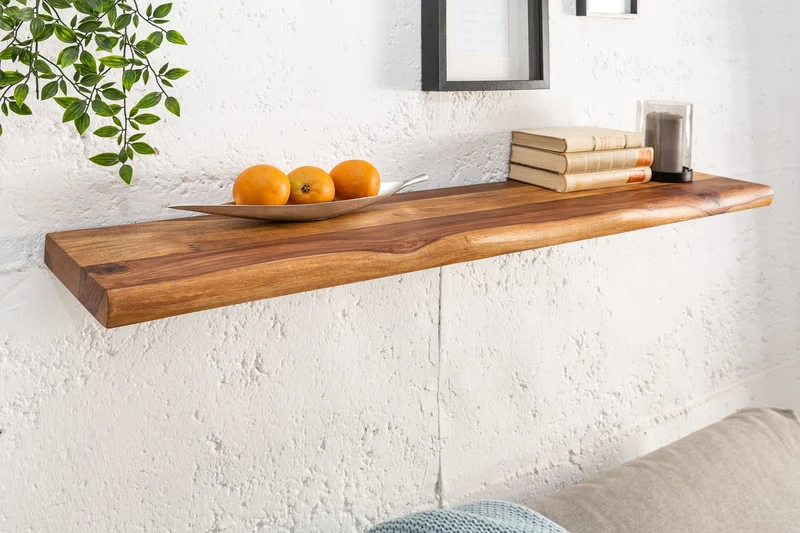 Etagère murale massive MAMMUT 115cm marron finition pierre de Sheesham etagère bord d’arbre