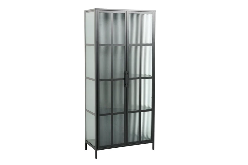 Vitrine industrielle DURA STEEL 180cm buffet en verre nervuré en métal noir