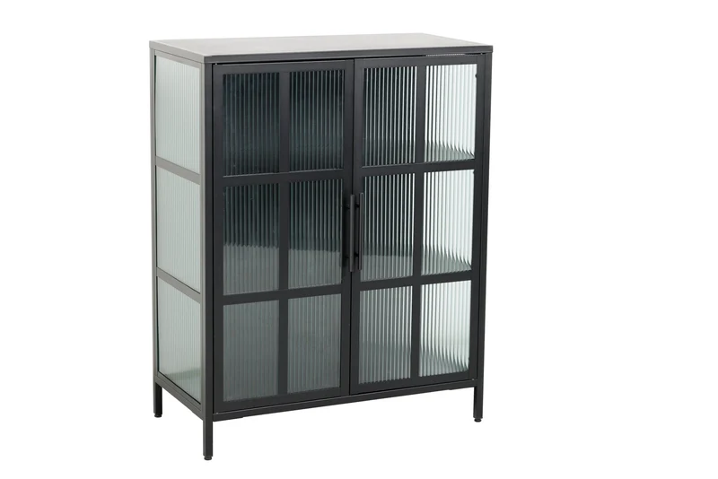 Vitrine industrielle DURA STEEL 80cm métal noir verre nervuré