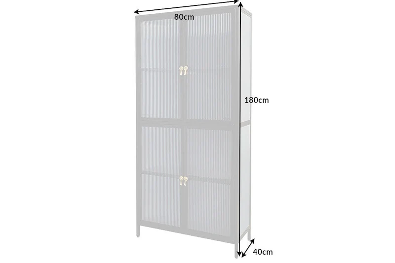Vitrine moderne AMSTERDAM 180cm meuble haut en verre nervuré noir doré