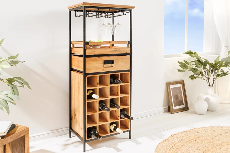Casier à bouteilles en bois massif SEVENS SEAS 120cm casier à bouteilles en bois de pin naturel noir en métal
