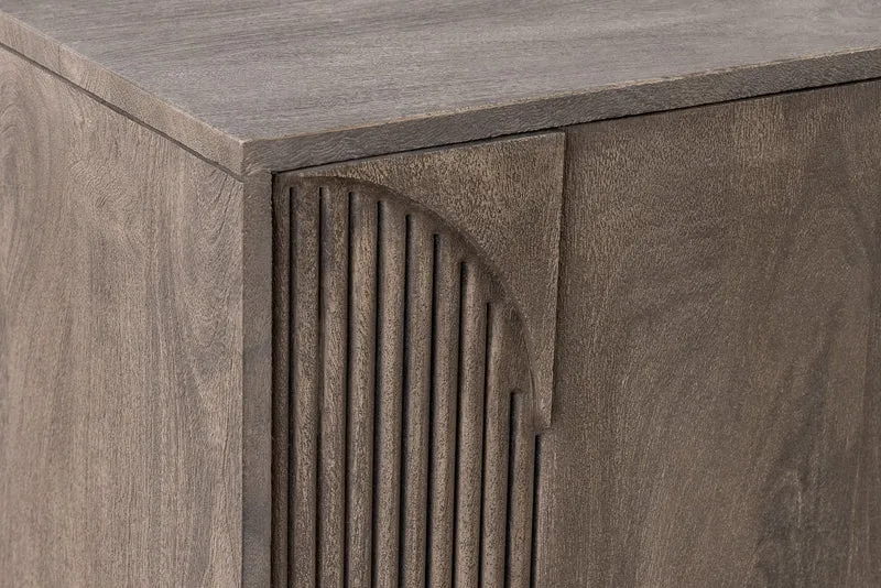 Buffet massif ART DECO 170cm bois de manguier gris façade 3D