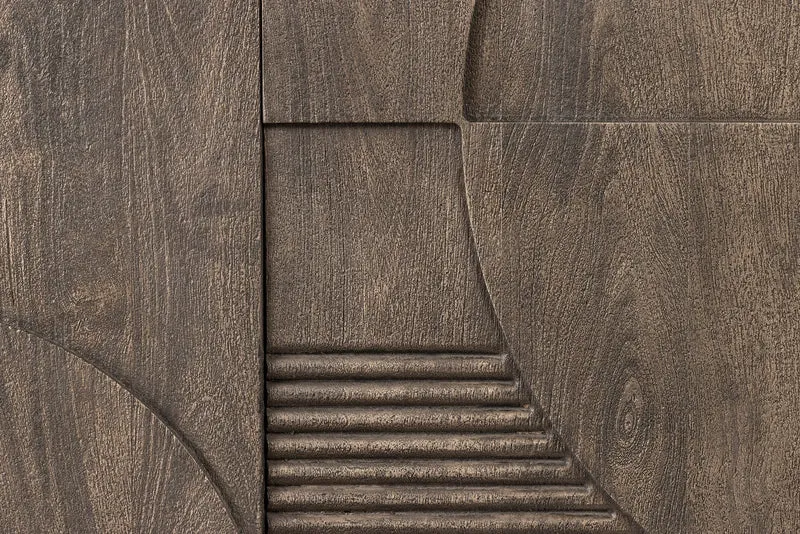 Buffet massif ART DECO 170cm bois de manguier gris façade 3D