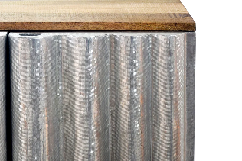 Buffet compact ZALVERO 80cm en bois de manguier argent naturel avec façade en métal-aluminium