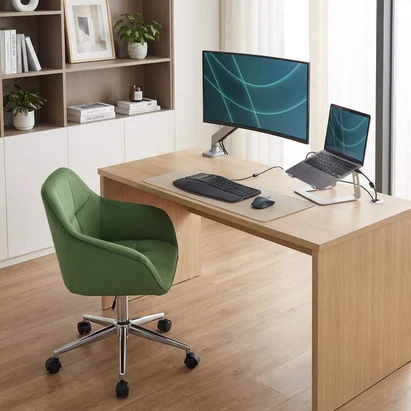 Chaise de Bureau Velours Pivotante - Confortable et Réglable