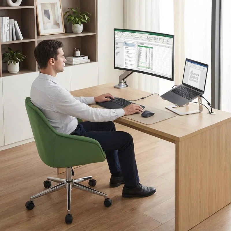 Chaise de Bureau Velours Pivotante - Confortable et Réglable