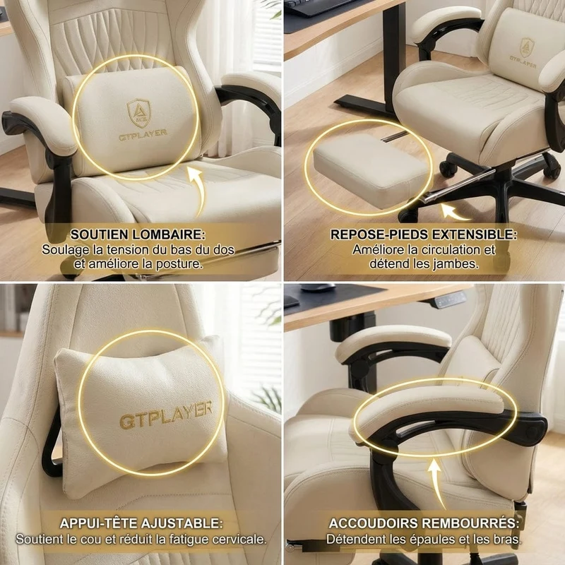 Siège de Bureau Ergonomique Ultra-Confort : Audio Bluetooth 5.1 & Repose-Pieds Intégré – L'Expérience Cockpit Immersive