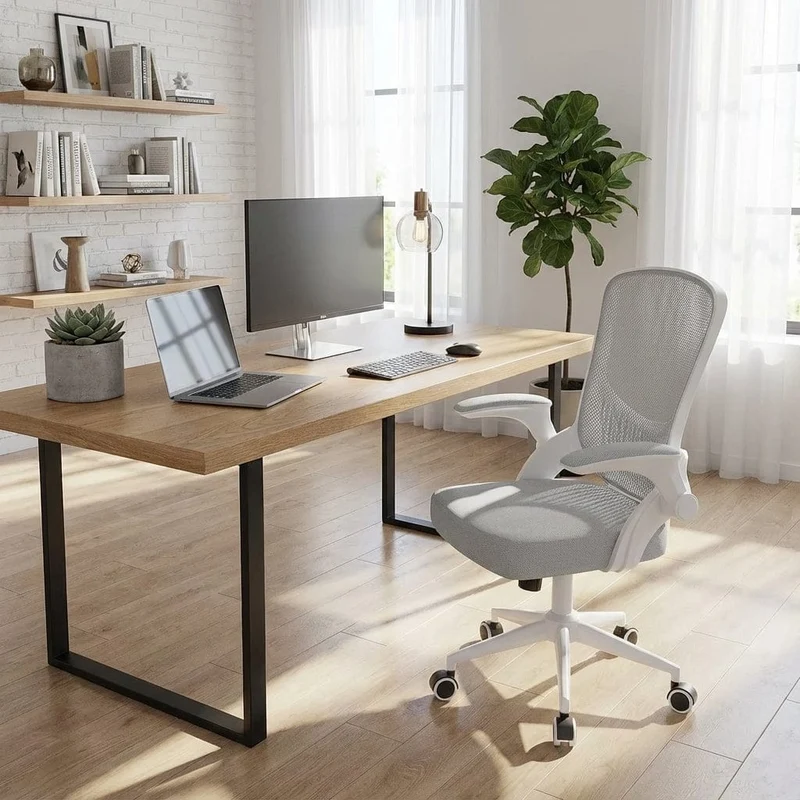 Chaise Ergonomique de Bureau avec Accoudoirs Rabattables et Rangement Intégré
