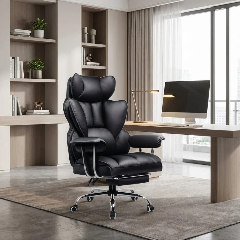 Fauteuil de Bureau Ergonomique avec Repose-Pieds Intégré et Support Lombaire 4D