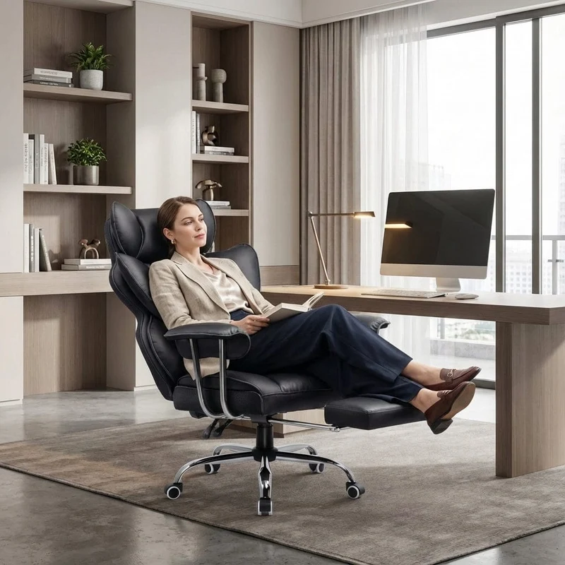 Fauteuil de Bureau Ergonomique avec Repose-Pieds Intégré et Support Lombaire 4D