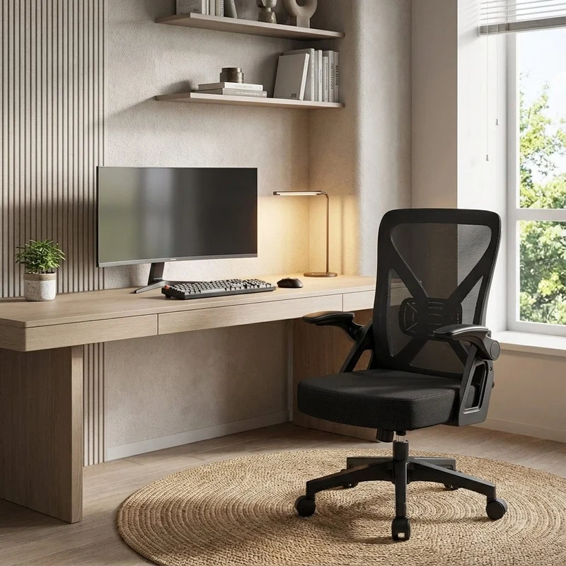 Chaise Ergonomique de Bureau avec Support Lombaire Ajustable et Accoudoirs Relevables