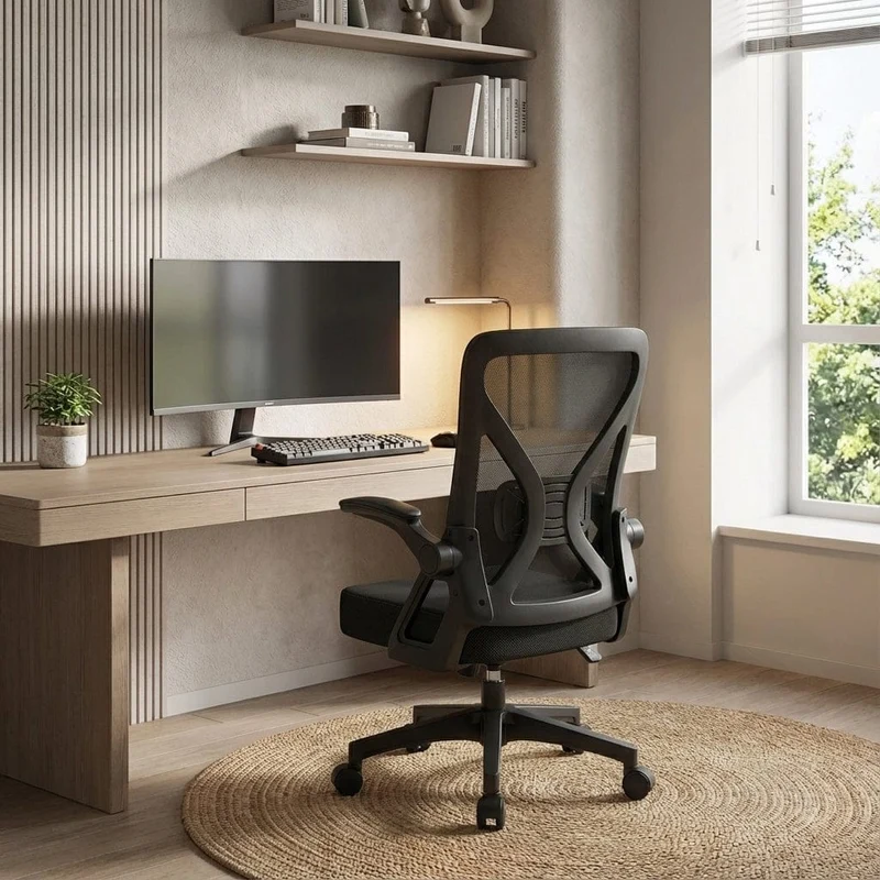Chaise Ergonomique de Bureau avec Support Lombaire Ajustable et Accoudoirs Relevables