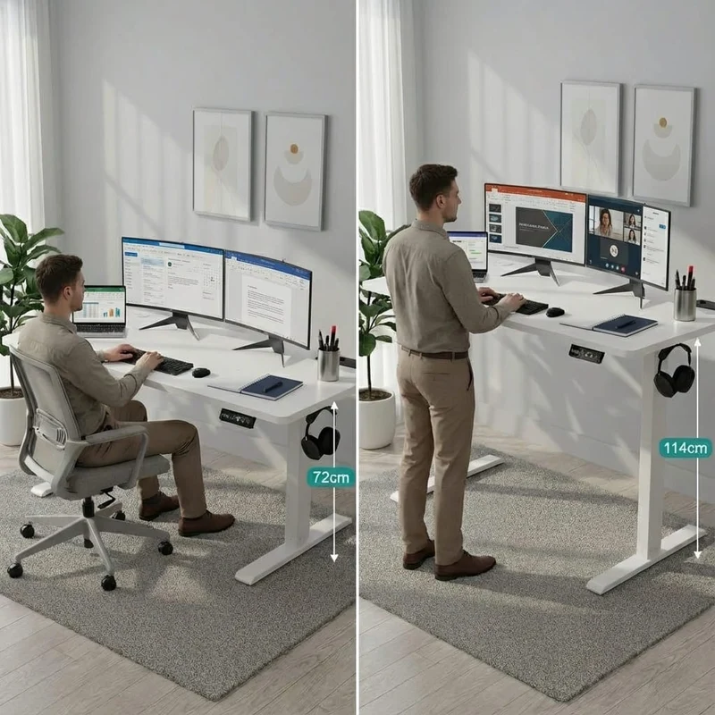 Bureau Assis Debout Électrique Réglable en Hauteur 140-160 cm avec Moteur Silencieux