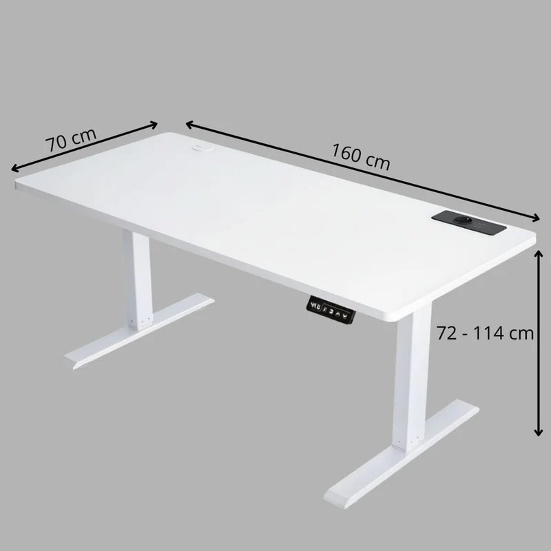 Bureau Assis Debout Électrique Réglable en Hauteur 140-160 cm avec Moteur Silencieux