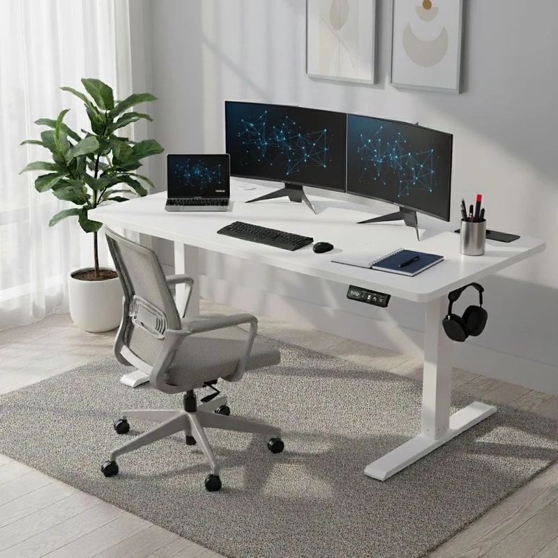 Bureau Assis Debout Électrique Réglable en Hauteur 140-160 cm avec Moteur Silencieux