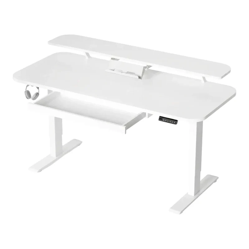 Bureau Assis-Debout Électrique avec Support Moniteur et Rangements Intégrés