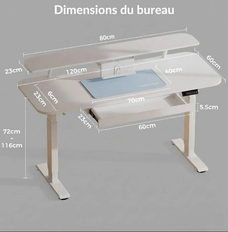 Bureau Assis-Debout Électrique avec Support Moniteur et Rangements Intégrés
