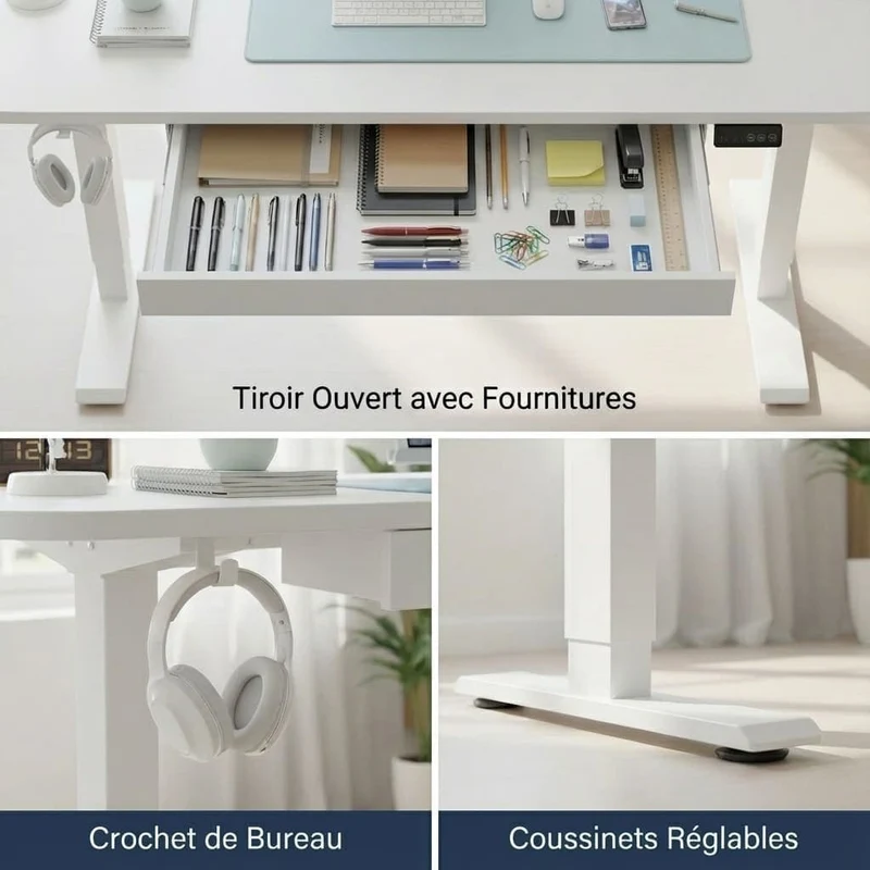 Bureau Assis-Debout Électrique avec Support Moniteur et Rangements Intégrés