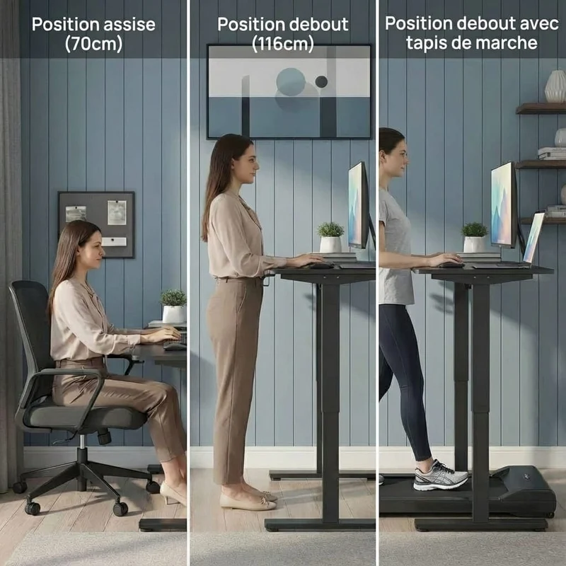 Bureau Assis Debout Électrique 120×60 cm - Réglage de Hauteur Intelligent avec Mémoire de Positions