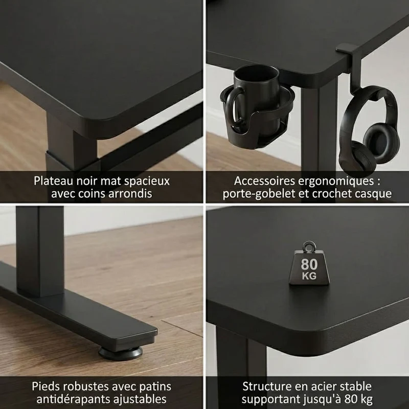 Bureau Assis Debout Électrique 120×60 cm - Réglage de Hauteur Intelligent avec Mémoire de Positions