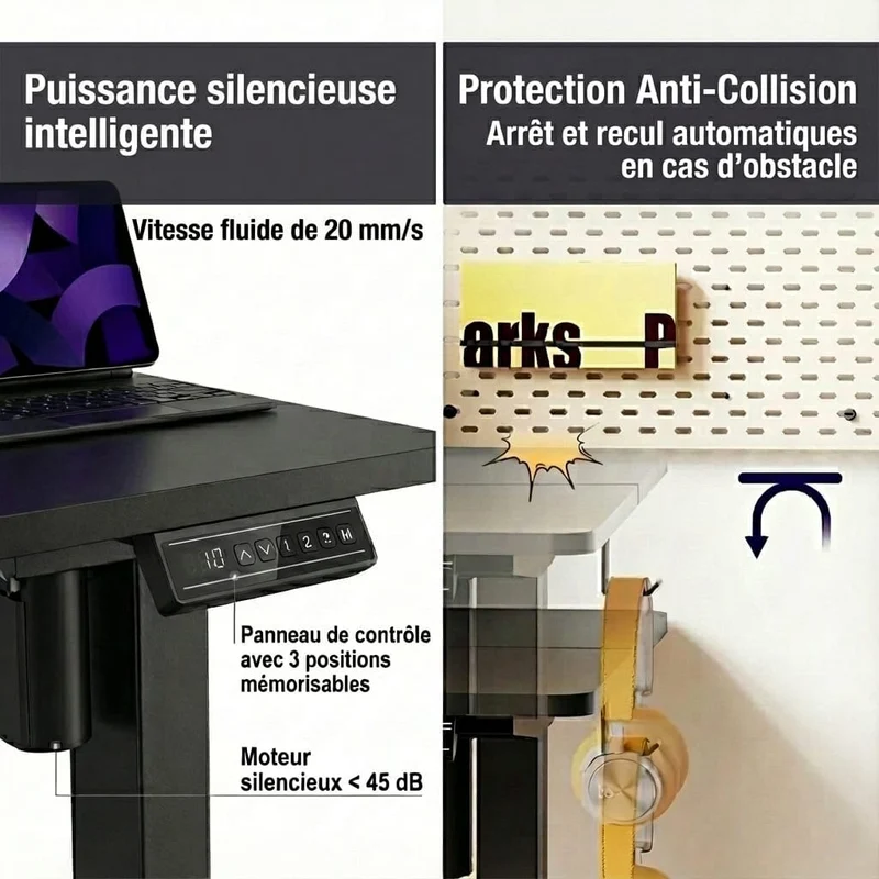 Bureau Assis Debout Électrique 120×60 cm - Réglage de Hauteur Intelligent avec Mémoire de Positions