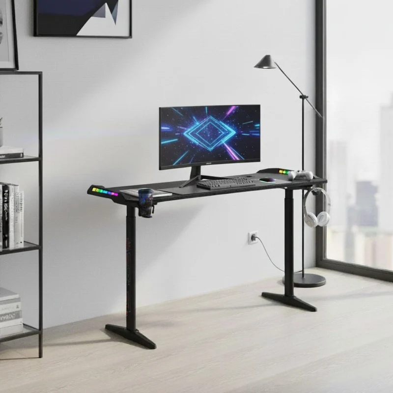 Bureau Gaming Pro XXL 160cm : Station Assis-Debout Ergonomique avec Éclairage RGB Intégré