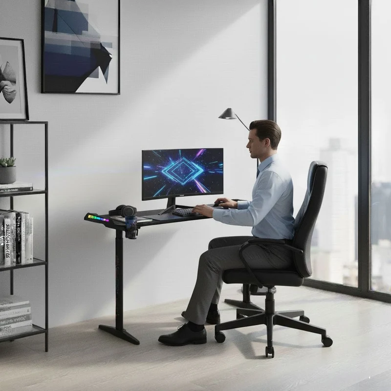 Bureau Gaming Pro XXL 160cm : Station Assis-Debout Ergonomique avec Éclairage RGB Intégré