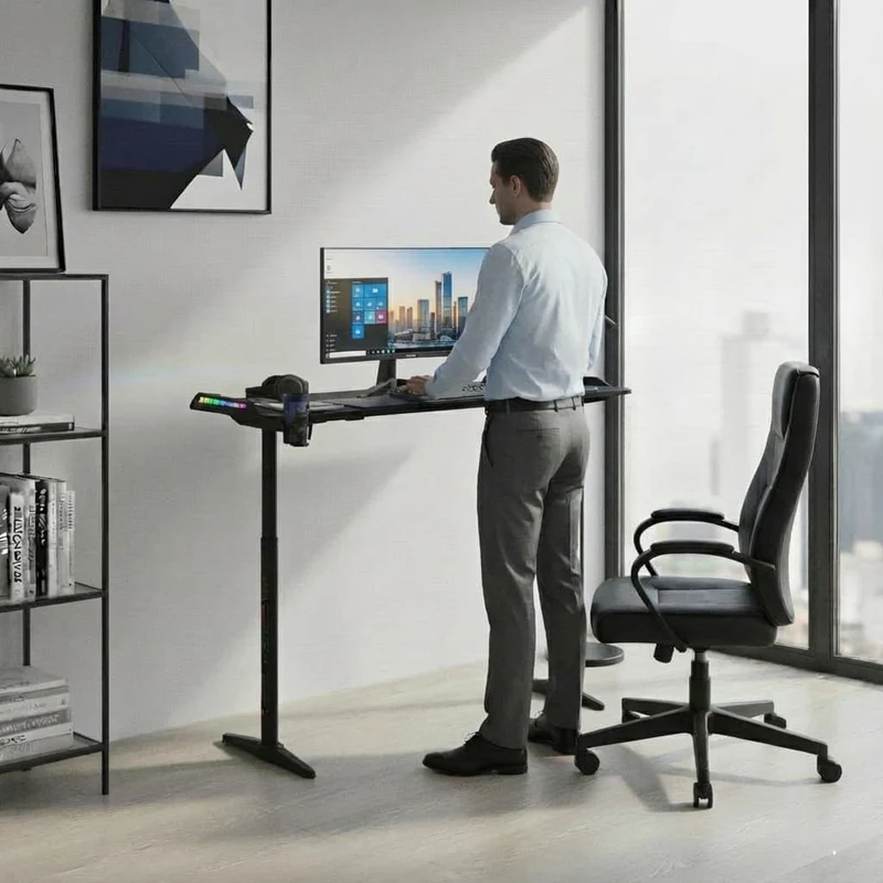 Bureau Gaming Pro XXL 160cm : Station Assis-Debout Ergonomique avec Éclairage RGB Intégré