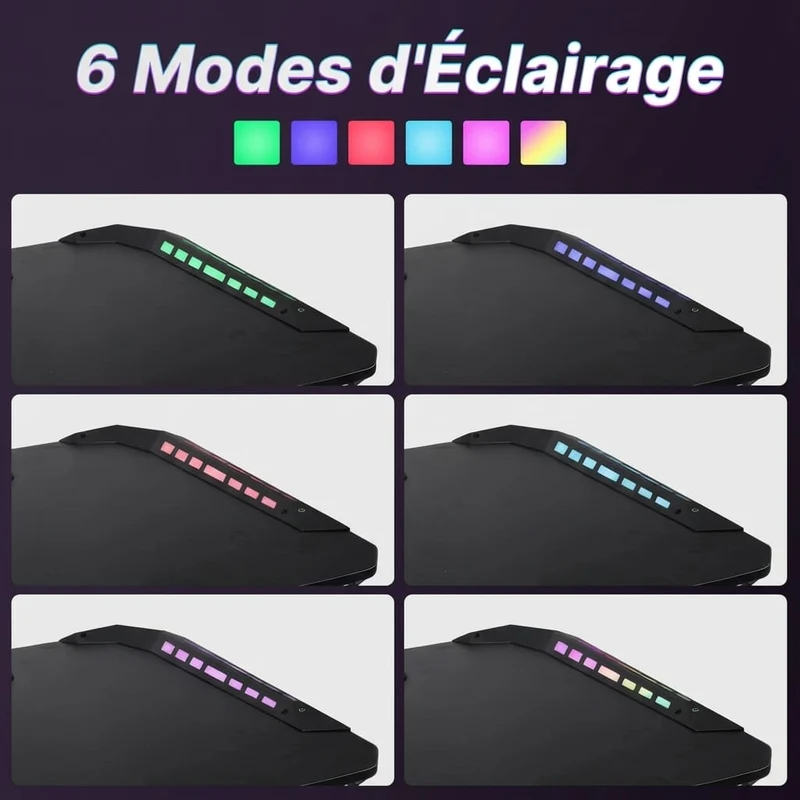 Bureau Gaming Pro XXL 160cm : Station Assis-Debout Ergonomique avec Éclairage RGB Intégré