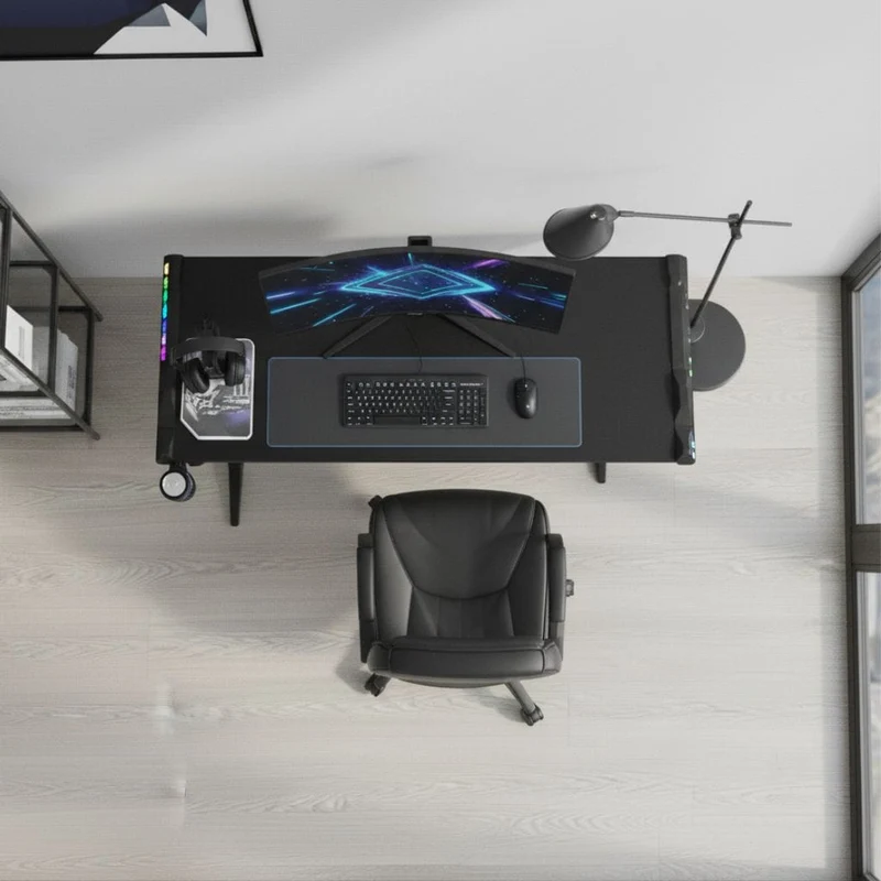 Bureau Gaming Pro XXL 160cm : Station Assis-Debout Ergonomique avec Éclairage RGB Intégré