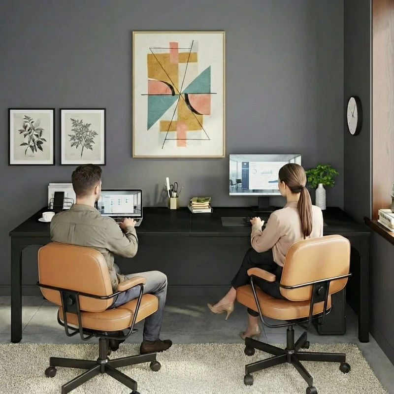 Bureau Bois Double 200 cm - Station de Travail 2 Personnes