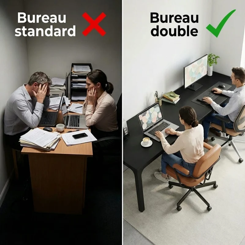 Bureau Bois Double 200 cm - Station de Travail 2 Personnes