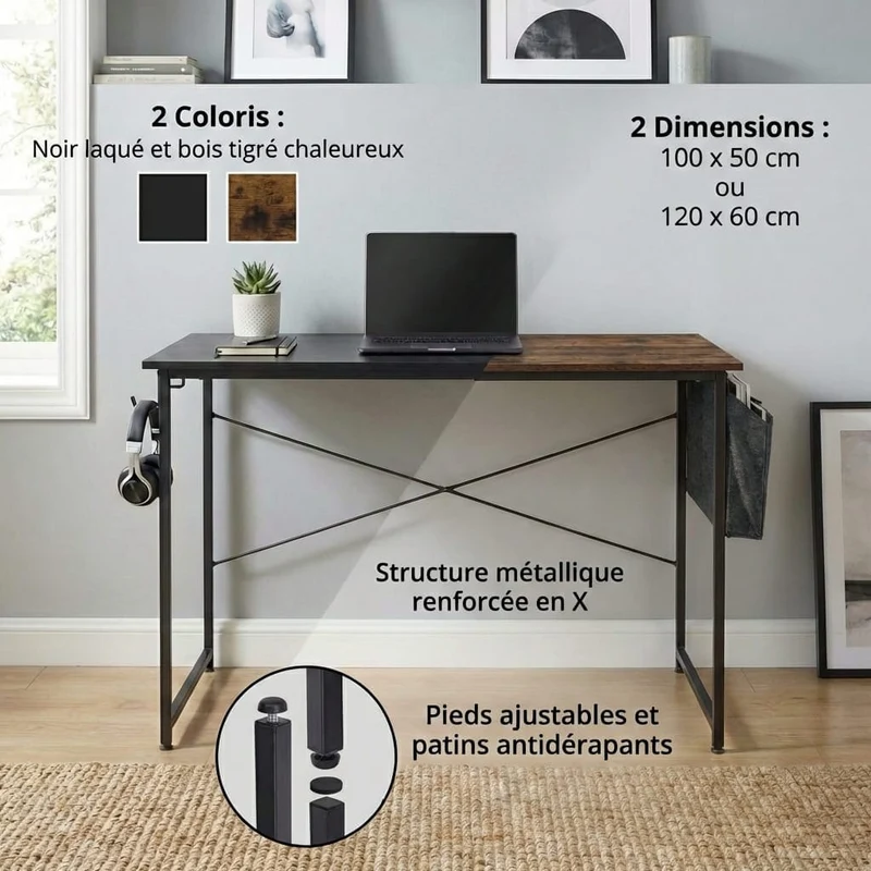 Bureau Bois MDF Compact avec Rangement - 100cm/120cm
